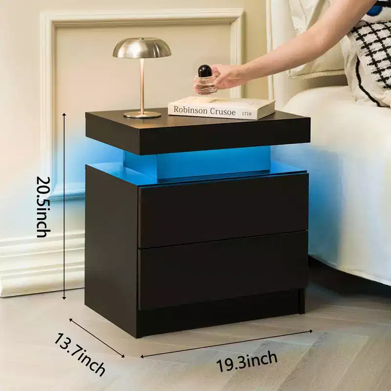 Table de chevet MAYEERTY avec 2 tiroirs, table d'appoint moderne pour chambre à coucher, noire