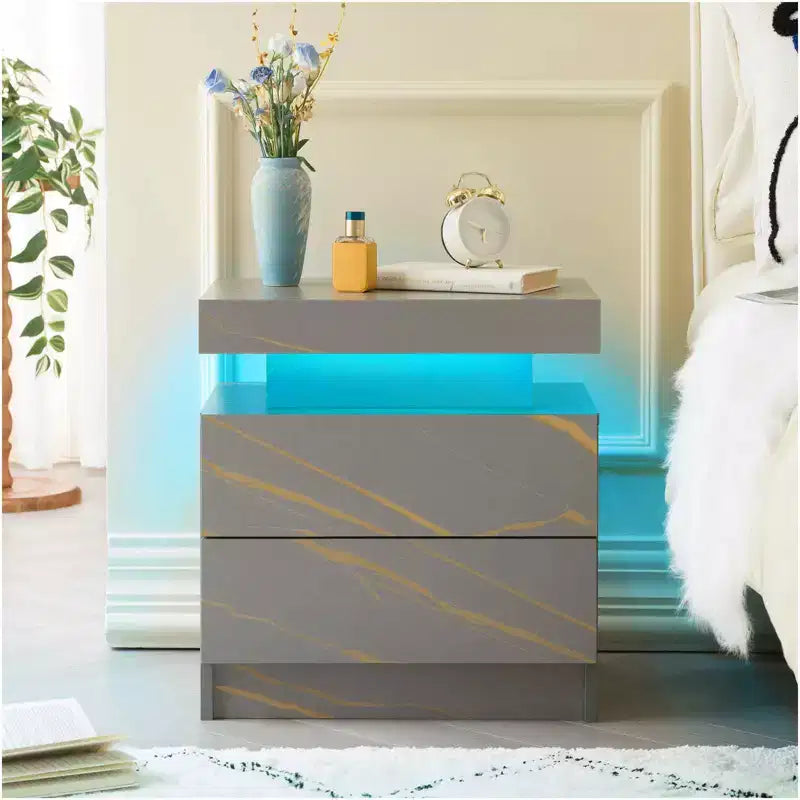 Table de chevet MAYEERTY avec 2 tiroirs, table d'appoint moderne pour chambre à coucher, gris et or