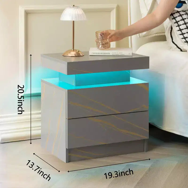 Table de chevet MAYEERTY avec 2 tiroirs, table d'appoint moderne pour chambre à coucher, gris et or