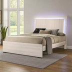 Royal Hampton Queen Size Bed W Led On Headboard, Antique White Wash Finsih