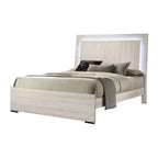 Lit Queen Size Royal Hampton avec LED sur la tête de lit, finition patinée blanc antique