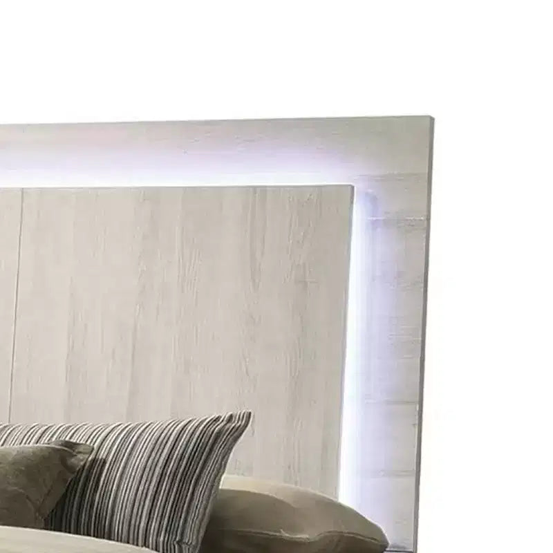 Lit Queen Size Royal Hampton avec LED sur la tête de lit, finition patinée blanc antique