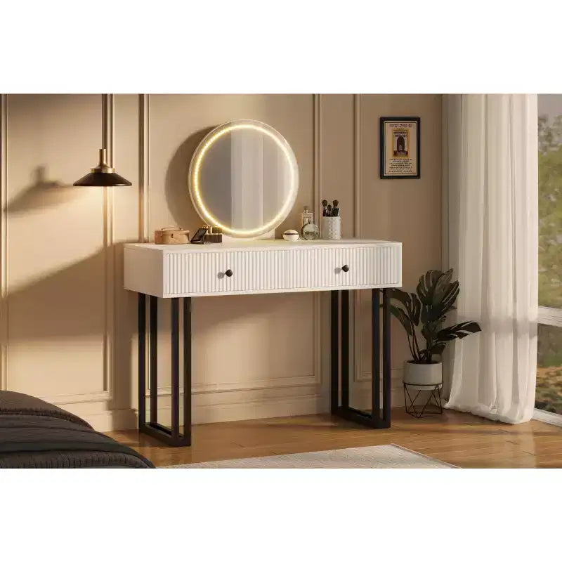 Coiffeuse avec miroir et lumières - 3 couleurs de lumières LED, grand espace de rangement, design moderne, matériaux de qualité et construction solide