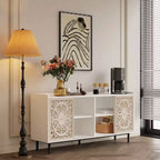 Meuble TV GDFStudio Vesna 58,6'' moderne de style mid-century avec motif ajouré, 2 portes et 2 étagères