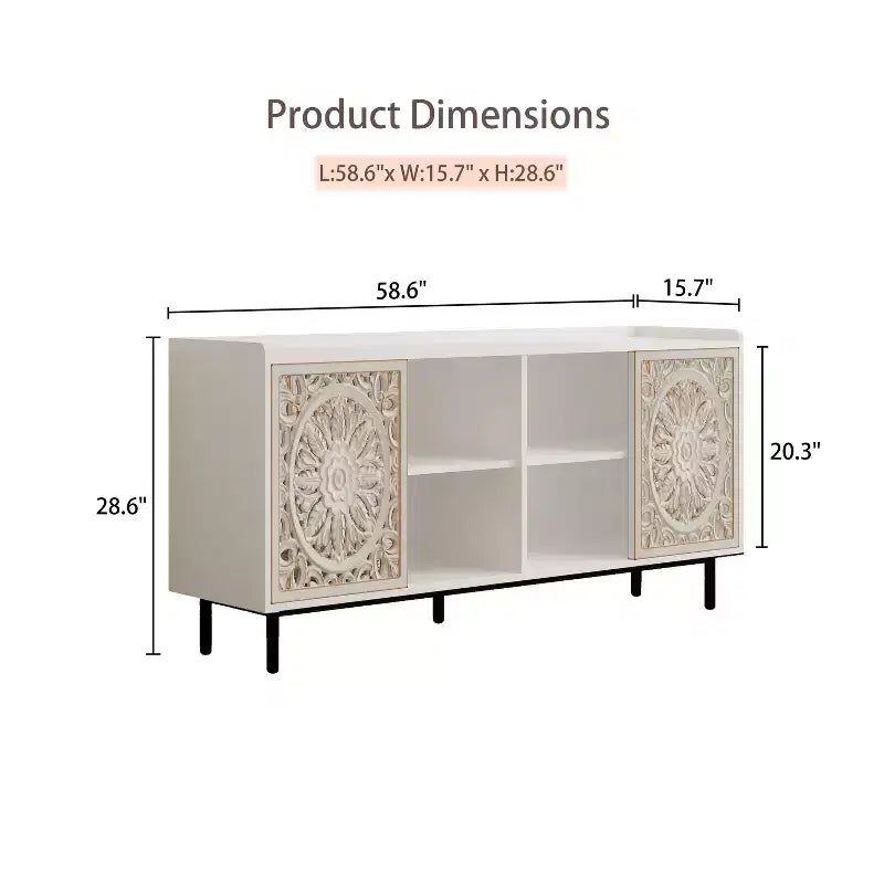 Meuble TV GDFStudio Vesna 58,6'' moderne de style mid-century avec motif ajouré, 2 portes et 2 étagères