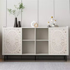 Meuble TV GDFStudio Vesna 58,6'' moderne de style mid-century avec motif ajouré, 2 portes et 2 étagères