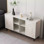 Meuble TV GDFStudio Vesna 58,6'' moderne de style mid-century avec motif ajouré, 2 portes et 2 étagères