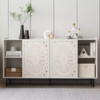 Meuble TV GDFStudio Vesna 58,6'' moderne de style mid-century avec motif ajouré, 2 portes et 2 étagères