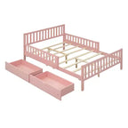 MAYEERTY Lit plateforme en bois pleine grandeur avec barrières de sécurité des deux côtés et deux tiroirs de rangement Rose
