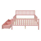 MAYEERTY Lit plateforme en bois pleine grandeur avec barrières de sécurité des deux côtés et deux tiroirs de rangement Rose
