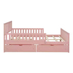 MAYEERTY Lit plateforme en bois pleine grandeur avec barrières de sécurité des deux côtés et deux tiroirs de rangement Rose