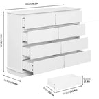 8 Commodes de chambre, commode double de 130 cm de large avec grands tiroirs, commode moderne pour chambre à coucher, salon, couloir