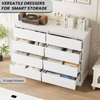 8 Commodes de chambre, commode double de 130 cm de large avec grands tiroirs, commode moderne pour chambre à coucher, salon, couloir