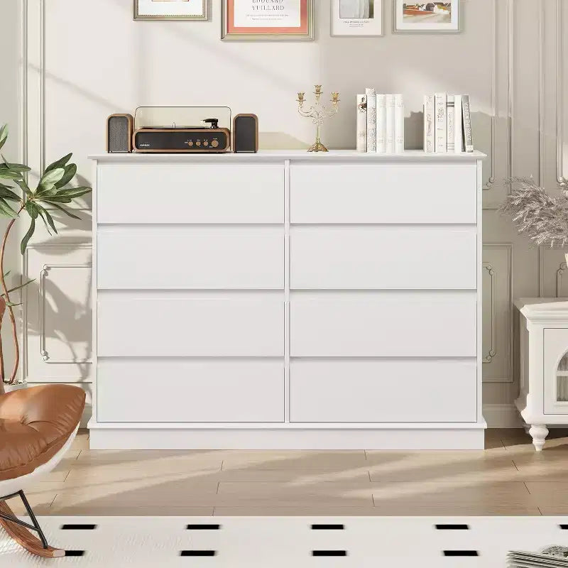 8 Commodes de chambre, commode double de 130 cm de large avec grands tiroirs, commode moderne pour chambre à coucher, salon, couloir
