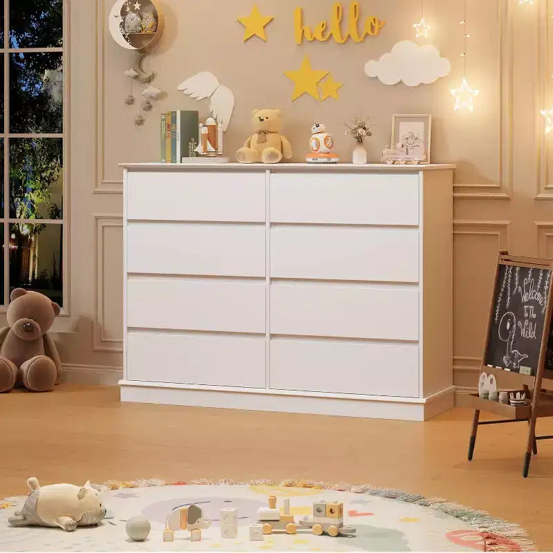 8 Commodes de chambre, commode double de 130 cm de large avec grands tiroirs, commode moderne pour chambre à coucher, salon, couloir
