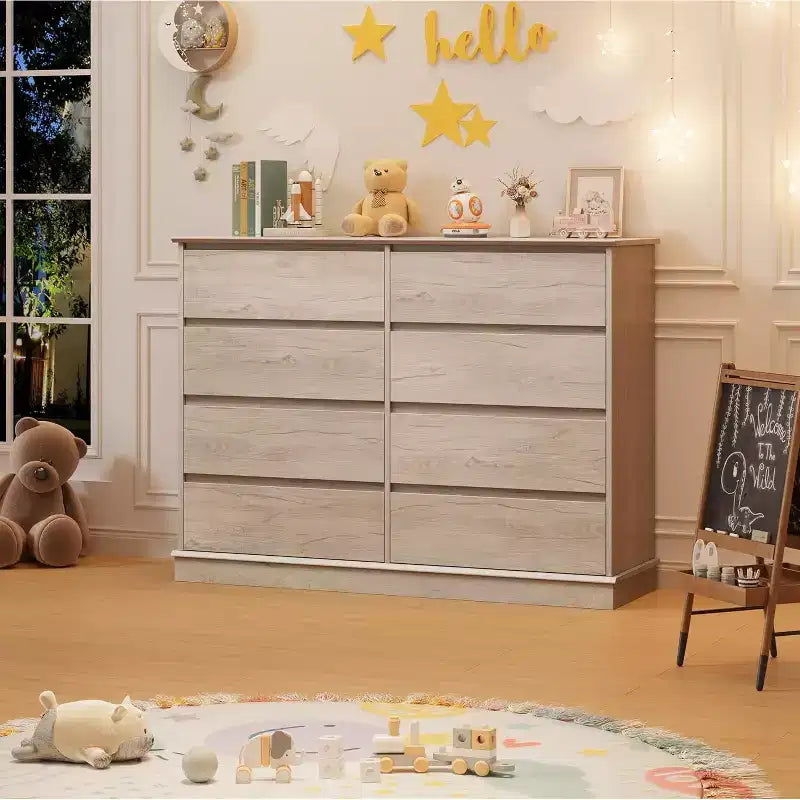 8 Commodes de chambre, commode double de 130 cm de large avec grands tiroirs, commode moderne pour chambre à coucher, salon, couloir