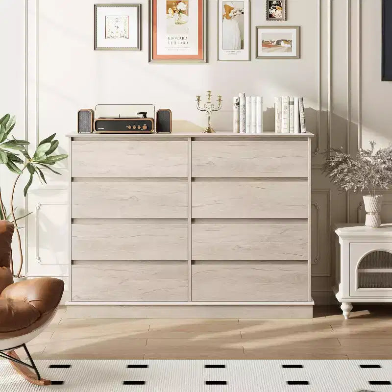 8 Commodes de chambre, commode double de 130 cm de large avec grands tiroirs, commode moderne pour chambre à coucher, salon, couloir