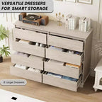 8 Commodes de chambre, commode double de 130 cm de large avec grands tiroirs, commode moderne pour chambre à coucher, salon, couloir