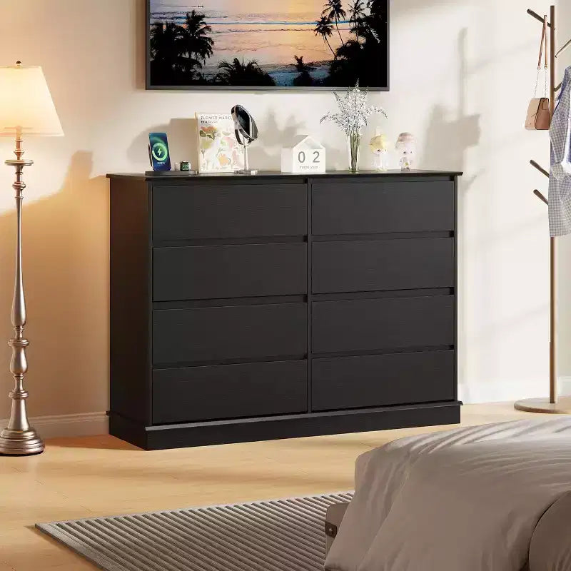 8 Commodes de chambre, commode double de 130 cm de large avec grands tiroirs, commode moderne pour chambre à coucher, salon, couloir