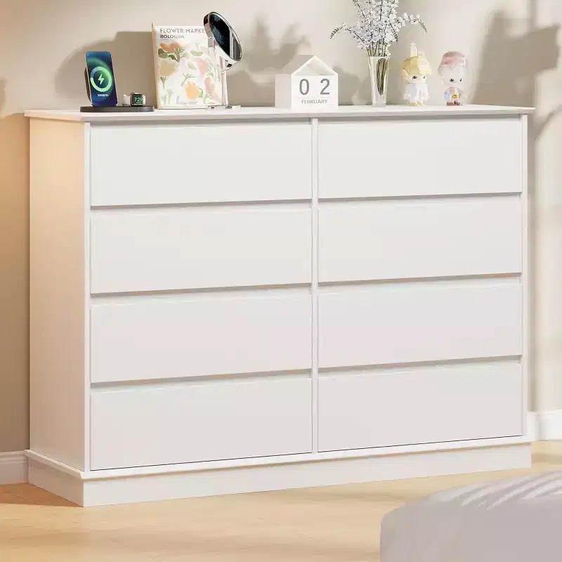 8 Commodes de chambre, commode double de 130 cm de large avec grands tiroirs, commode moderne pour chambre à coucher, salon, couloir
