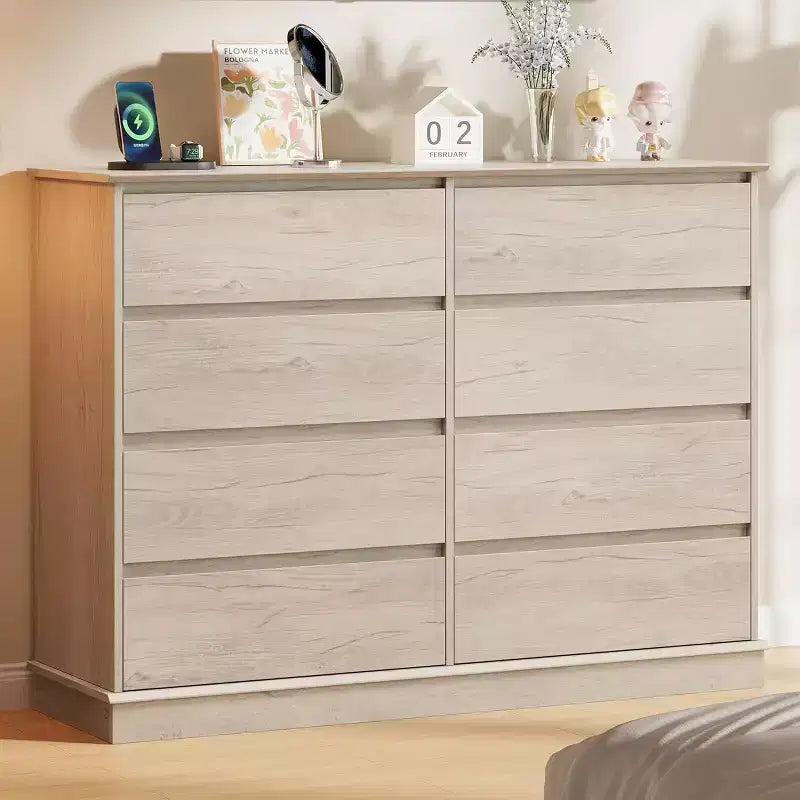 8 Commodes de chambre, commode double de 130 cm de large avec grands tiroirs, commode moderne pour chambre à coucher, salon, couloir