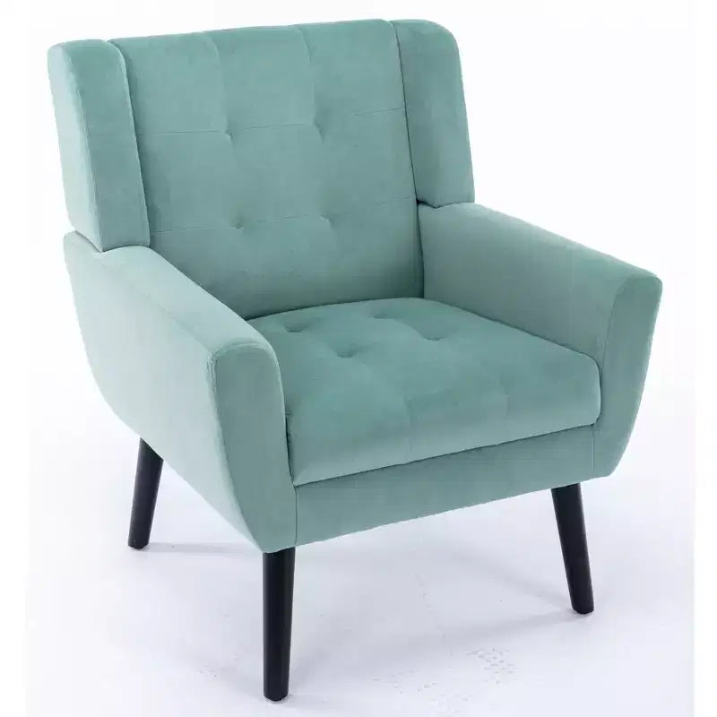 Fauteuil d'appoint en velours Etokfoks 75 cm L x 75 cm P x 88 cm H avec dossier incurvé, pieds en bois noir, pour salon et chambre modernes