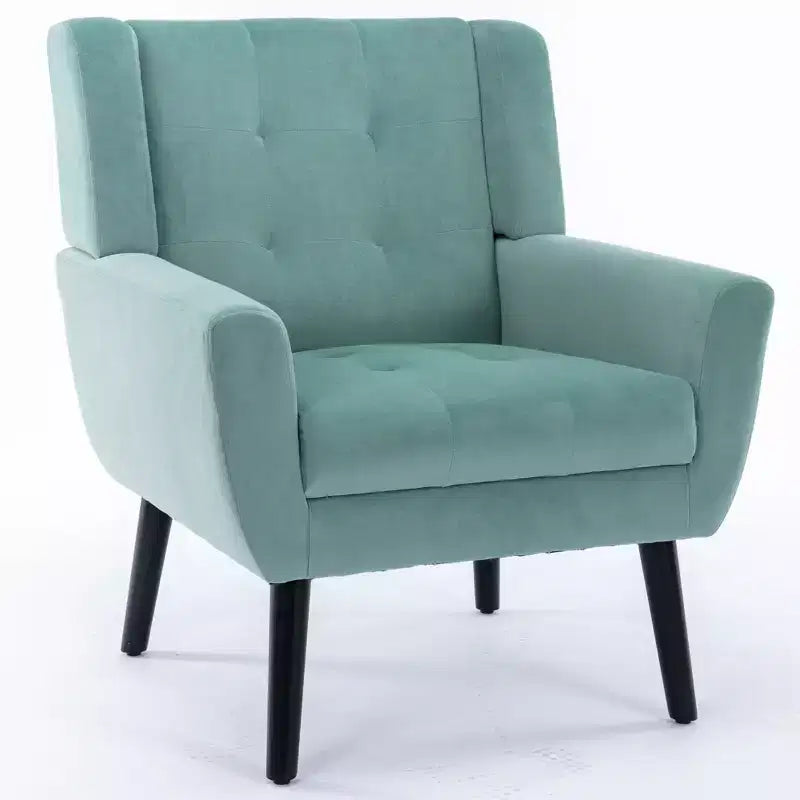 Fauteuil d'appoint en velours Etokfoks 75 cm L x 75 cm P x 88 cm H avec dossier incurvé, pieds en bois noir, pour salon et chambre modernes
