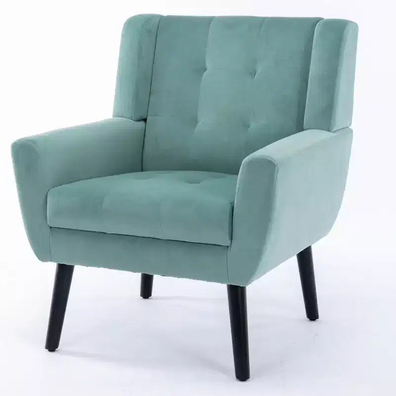 Fauteuil d'appoint en velours Etokfoks 75 cm L x 75 cm P x 88 cm H avec dossier incurvé, pieds en bois noir, pour salon et chambre modernes