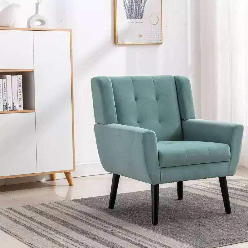 Fauteuil d'appoint en velours Etokfoks 75 cm L x 75 cm P x 88 cm H avec dossier incurvé, pieds en bois noir, pour salon et chambre modernes
