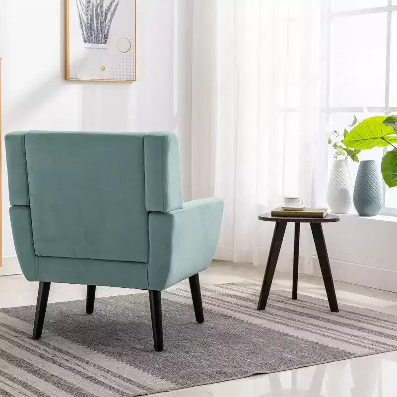 Fauteuil d'appoint en velours Etokfoks 75 cm L x 75 cm P x 88 cm H avec dossier incurvé, pieds en bois noir, pour salon et chambre modernes