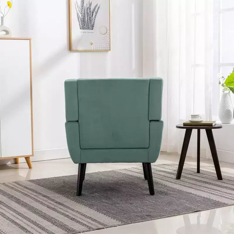 Fauteuil d'appoint en velours Etokfoks 75 cm L x 75 cm P x 88 cm H avec dossier incurvé, pieds en bois noir, pour salon et chambre modernes