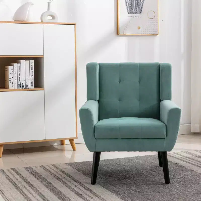 Fauteuil d'appoint en velours Etokfoks 75 cm L x 75 cm P x 88 cm H avec dossier incurvé, pieds en bois noir, pour salon et chambre modernes