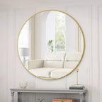 Grand miroir mural rond de 48 pouces, miroir décoratif moderne en métal pour salon, cheminée - Panipeachy