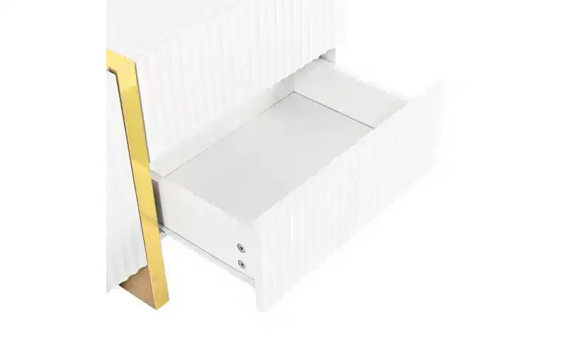 Meuble TV JVNOXK 74 pouces avec pieds rainurés dorés effet bois, convient aux téléviseurs de 80 pouces et moins, avec meuble de rangement, idéal pour les salons, Blanc
