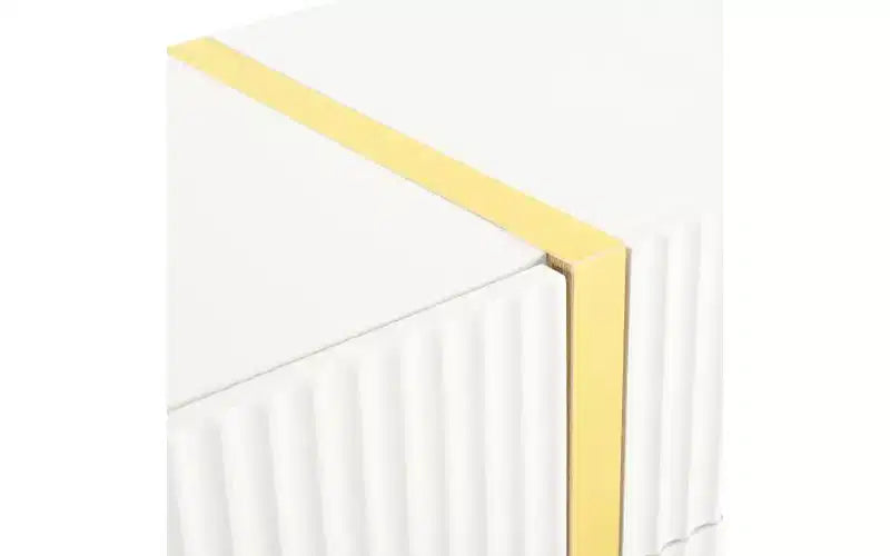 Meuble TV JVNOXK 74 pouces avec pieds rainurés dorés effet bois, convient aux téléviseurs de 80 pouces et moins, avec meuble de rangement, idéal pour les salons, Blanc