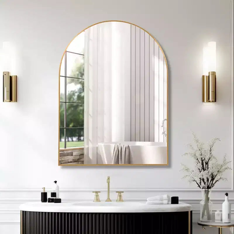Miroir mural décoratif arqué 30 x 40, grand miroir de vanité moderne avec cadre en alliage d'aluminium pour entrée, salle de bain - Panipeachy