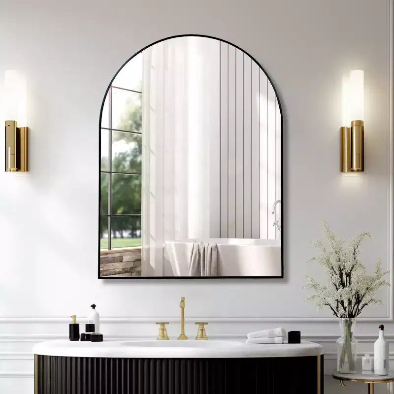 Miroir mural décoratif arqué 30 x 40, grand miroir de vanité moderne avec cadre en alliage d'aluminium pour entrée, salle de bain - Panipeachy