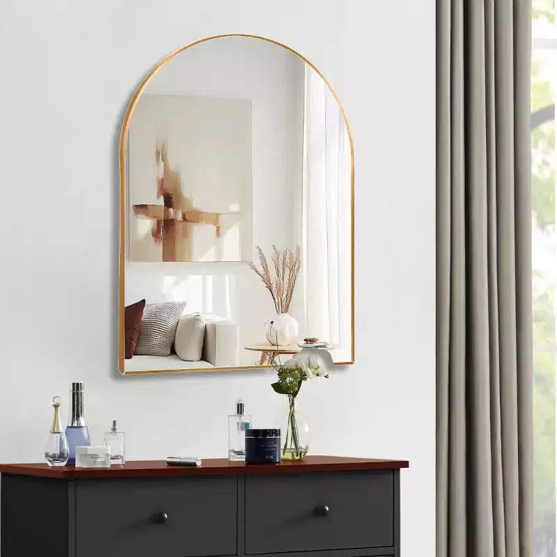Miroir mural décoratif arqué 30 x 40, grand miroir de vanité moderne avec cadre en alliage d'aluminium pour entrée, salle de bain - Panipeachy