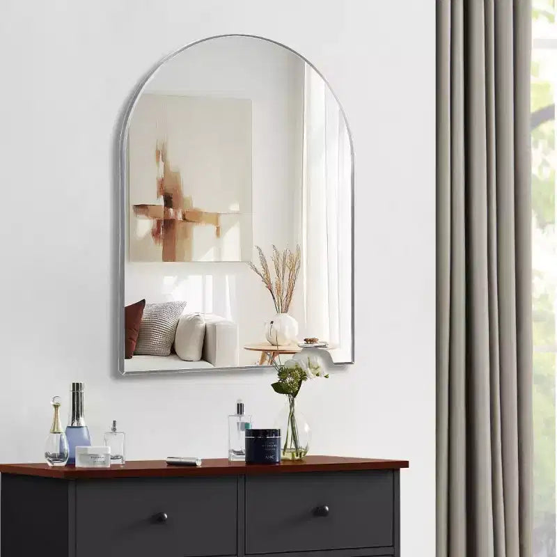 Miroir mural décoratif arqué 30 x 40, grand miroir de vanité moderne avec cadre en alliage d'aluminium pour entrée, salle de bain - Panipeachy