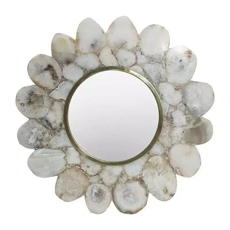 HomeRoots 30 White And Gold Scalloped Stone Framed Accent Mirror