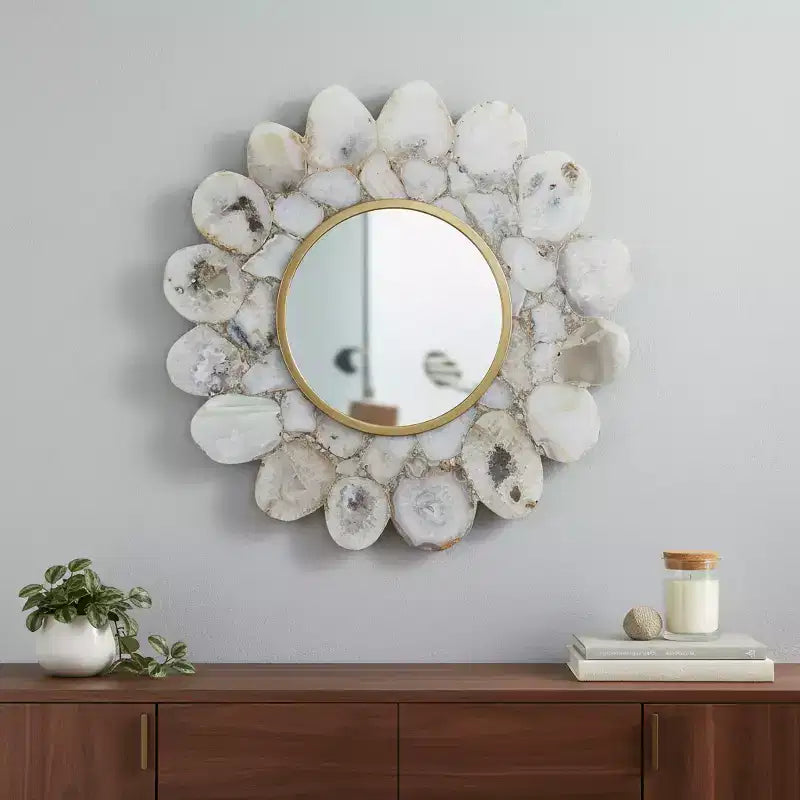 Miroir d'appoint encadré HomeRoots 30, pierre festonnée blanche et dorée