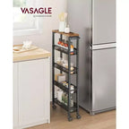 VASAGLE Desserte roulante fine, Chariot de rangement à 5 niveaux, Chariot étroit avec poignée, Profondeur de 13 cm, Cadre métallique