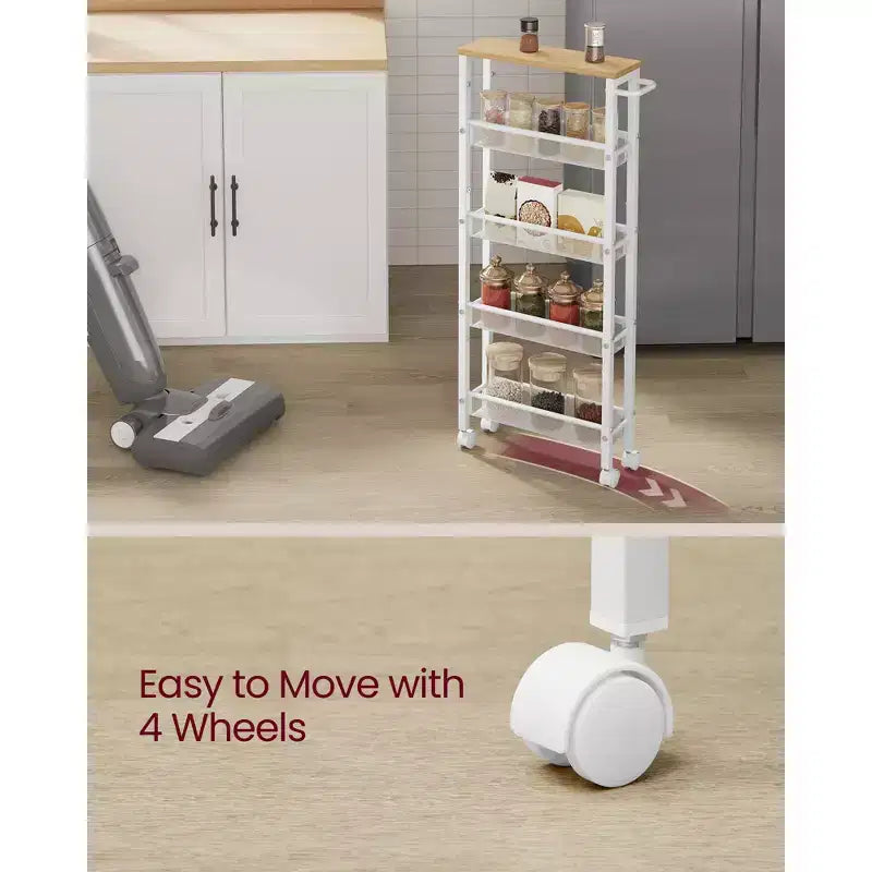 VASAGLE Desserte roulante fine, Chariot de rangement à 5 niveaux, Chariot étroit avec poignée, Profondeur de 13 cm, Cadre métallique