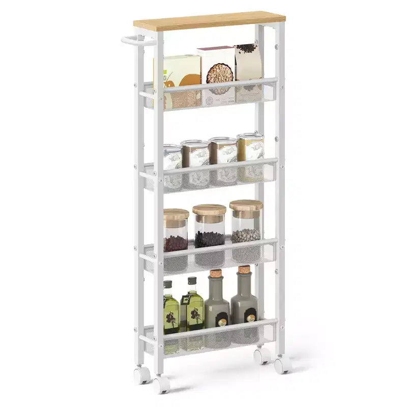 VASAGLE Slim Rolling Cart, 5-Tier Storage Cart, Narrow Cart with Handle, 5.1 Inches Deep, Metal Frame