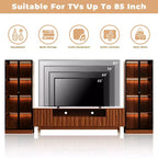 Meuble TV moderne du milieu du siècle en noyer ATJafurn avec rangement et deux vitrines en verre à 4 niveaux, ensemble de meuble de divertissement en bois marron pour téléviseurs jusqu'à 85 pouces