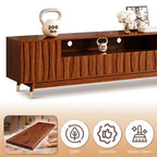 Meuble TV moderne du milieu du siècle en noyer ATJafurn avec rangement et deux vitrines en verre à 4 niveaux, ensemble de meuble de divertissement en bois marron pour téléviseurs jusqu'à 85 pouces