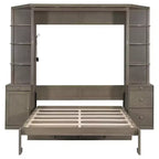 Lit escamotable Queen Size avec étagères de rangement et armoires, lit armoire Queen en bois avec bureau, lit mural pliable pour chambre d'amis ou bureau