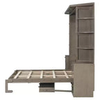 Lit escamotable Queen Size avec étagères de rangement et armoires, lit armoire Queen en bois avec bureau, lit mural pliable pour chambre d'amis ou bureau