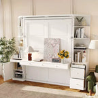 Lit escamotable Queen Size avec étagères de rangement et armoires, lit armoire Queen en bois avec bureau, lit mural pliable pour chambre d'amis ou bureau