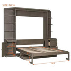 Lit escamotable Queen Size avec étagères de rangement et armoires, lit armoire Queen en bois avec bureau, lit mural pliable pour chambre d'amis ou bureau